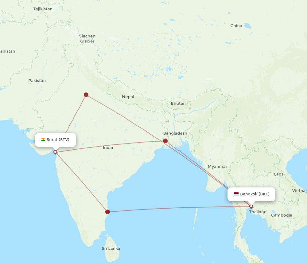 STV to BKK flights and routes map