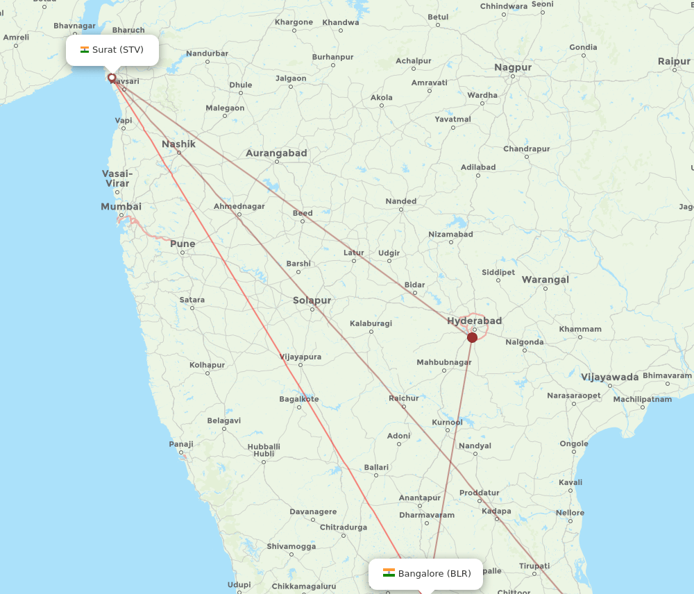 STV-BLR flight routes