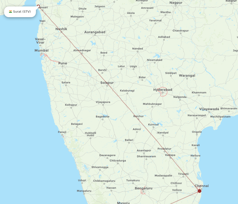 CCJ to STV flights and routes map
