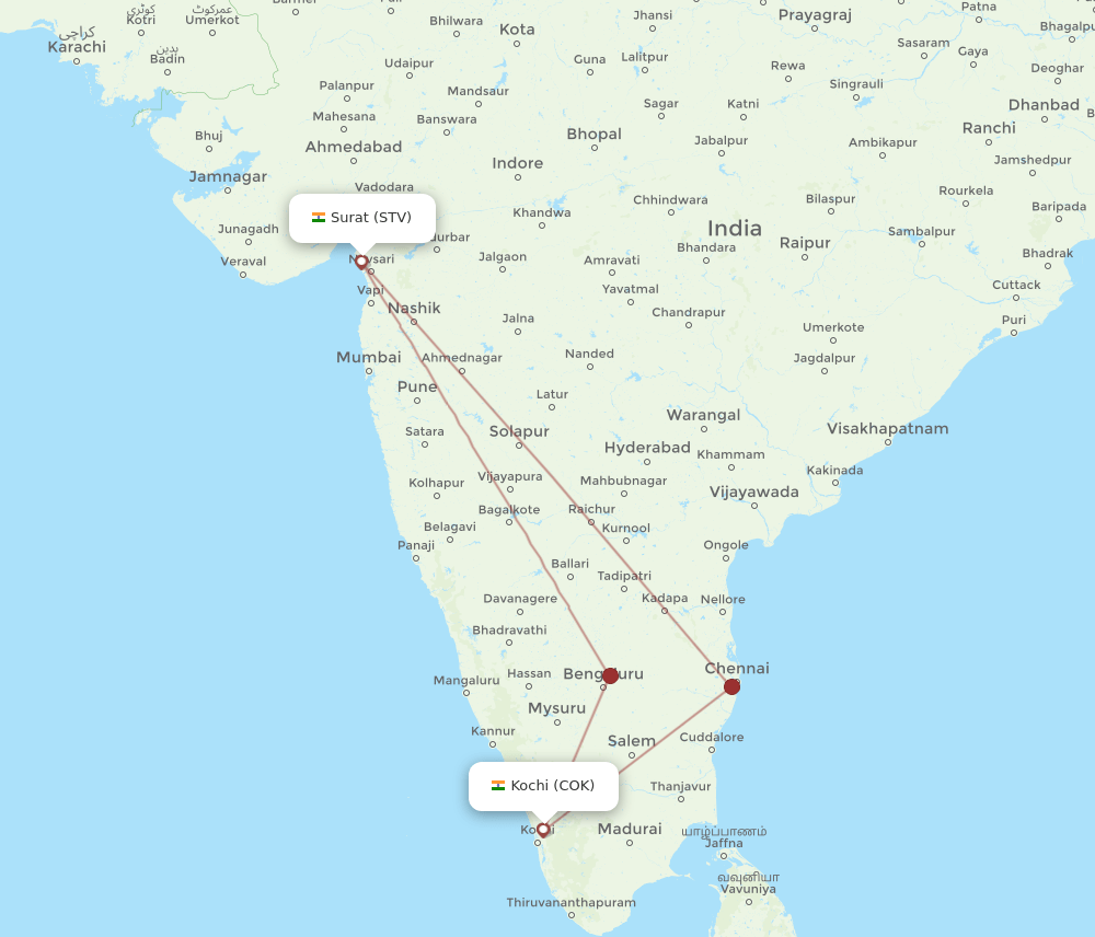 STV-COK flight routes