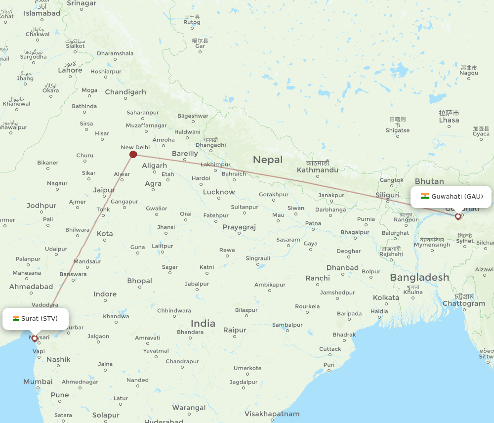 STV-GAU flight routes