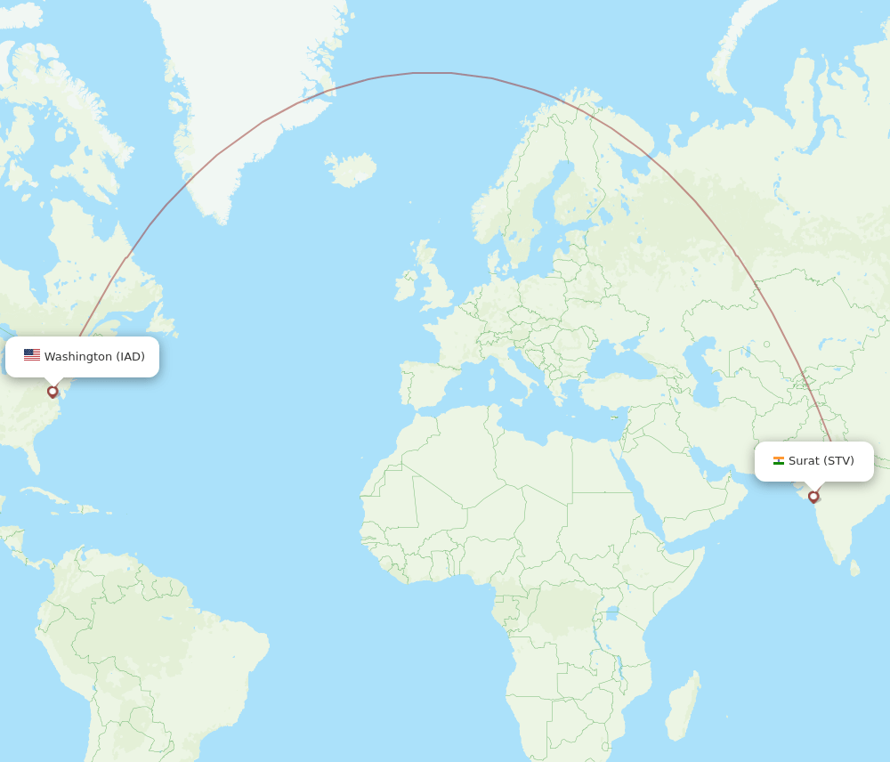 Dulles - Surat Gujarat route map and flight paths