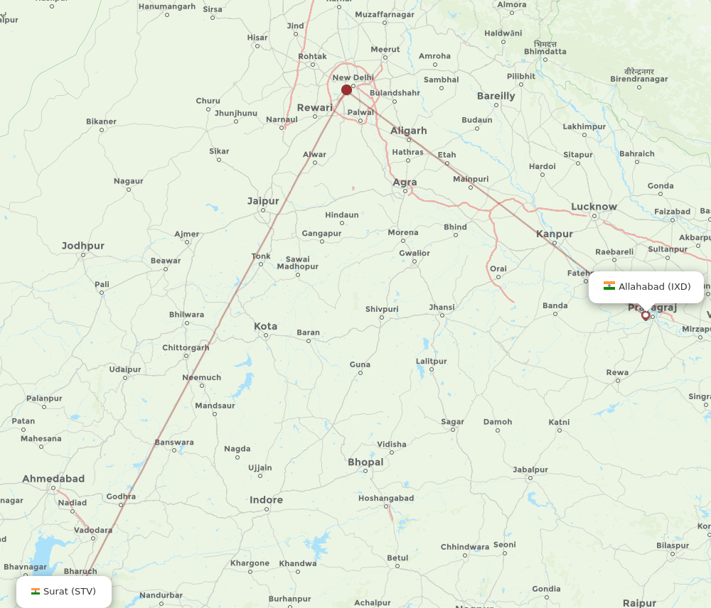 STV to IXD flights and routes map