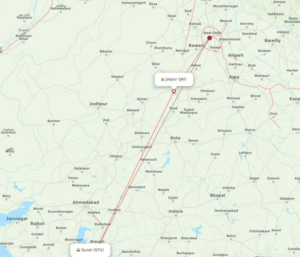 STV to JAI flights and routes map