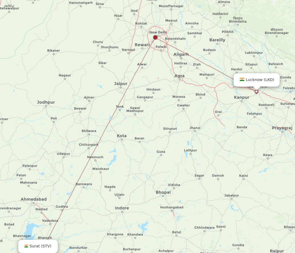 STV to LKO flights and routes map