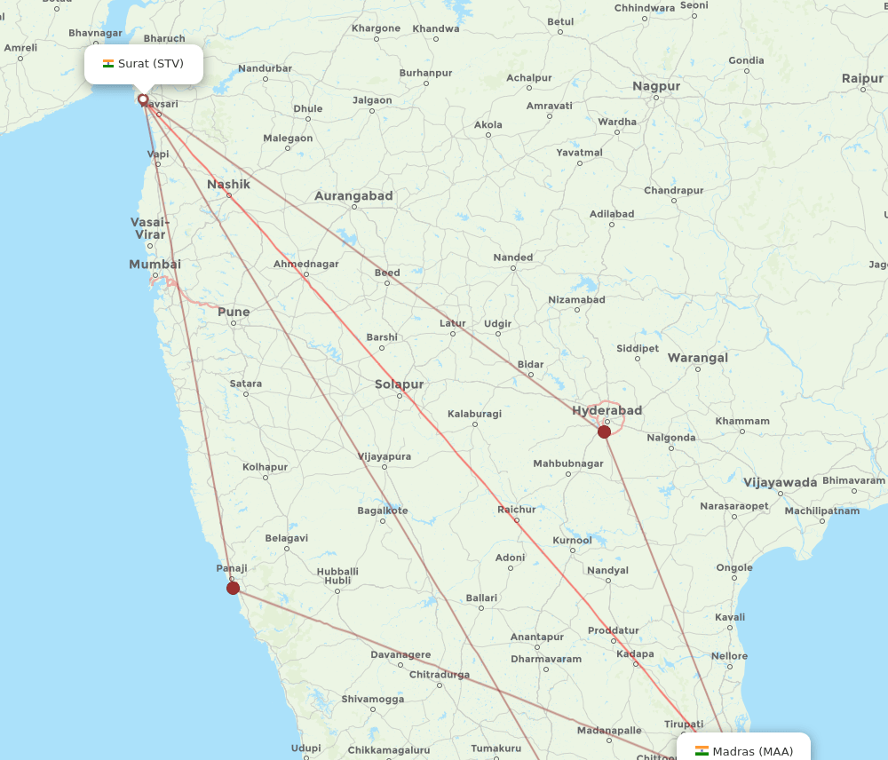 STV-MAA flight routes
