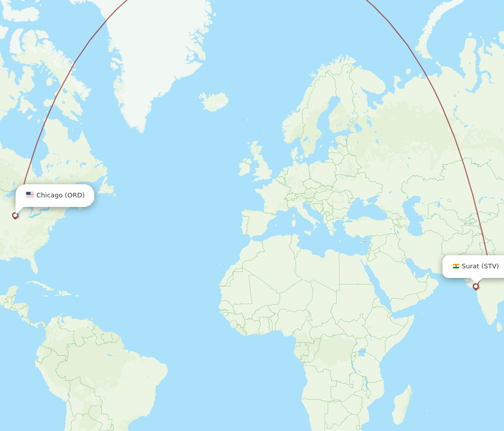 STV to ORD flights and routes map