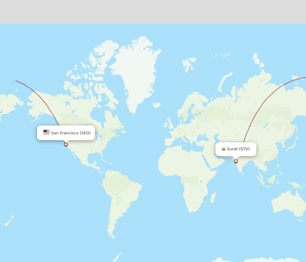 STV to SFO flights and routes map
