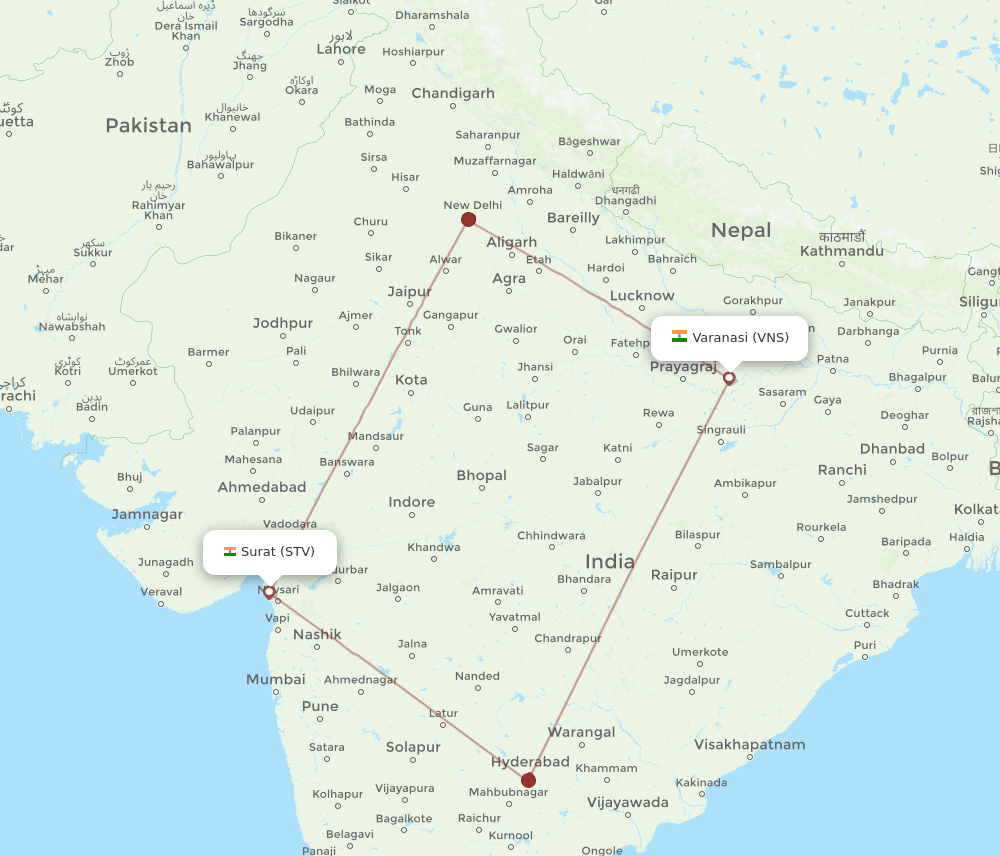 STV-VNS flight routes