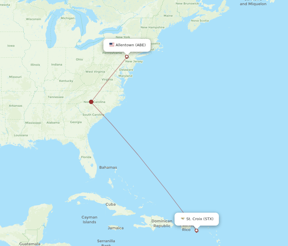 STX to ABE flights and routes map