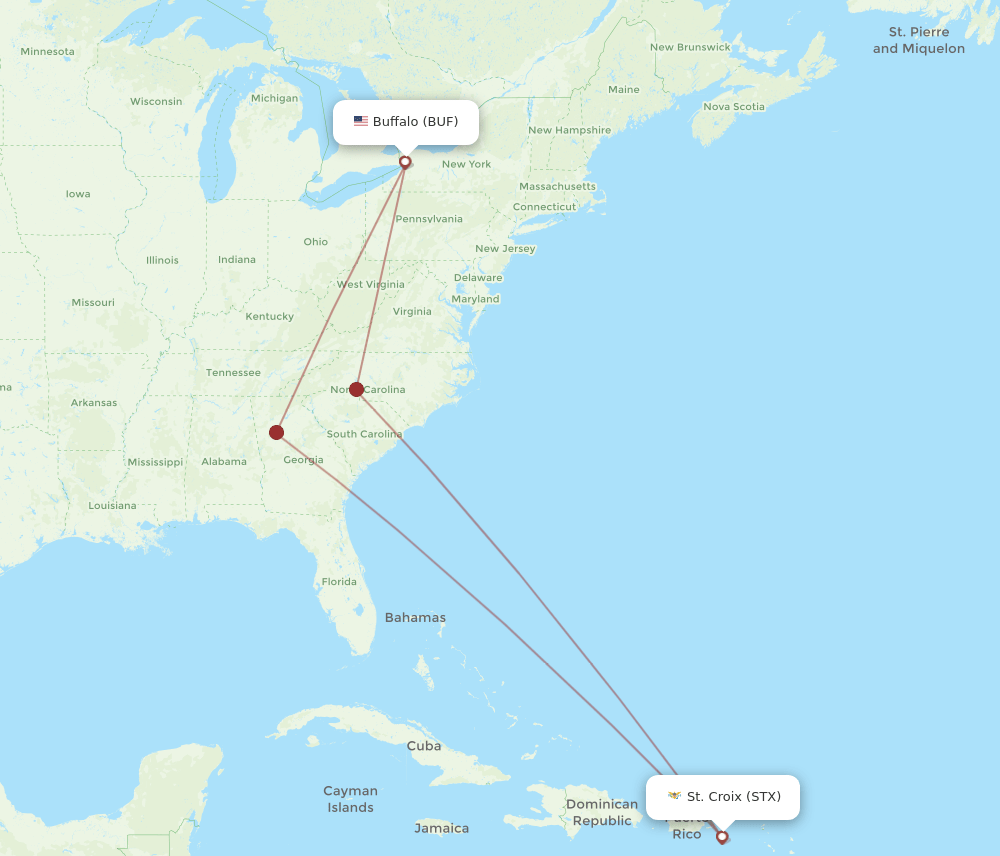 STX to BUF flights and routes map