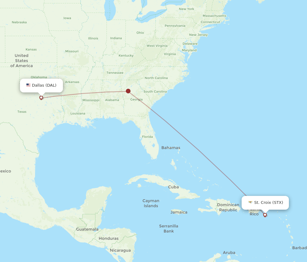 Dallas - Saint Croix route map and flight paths