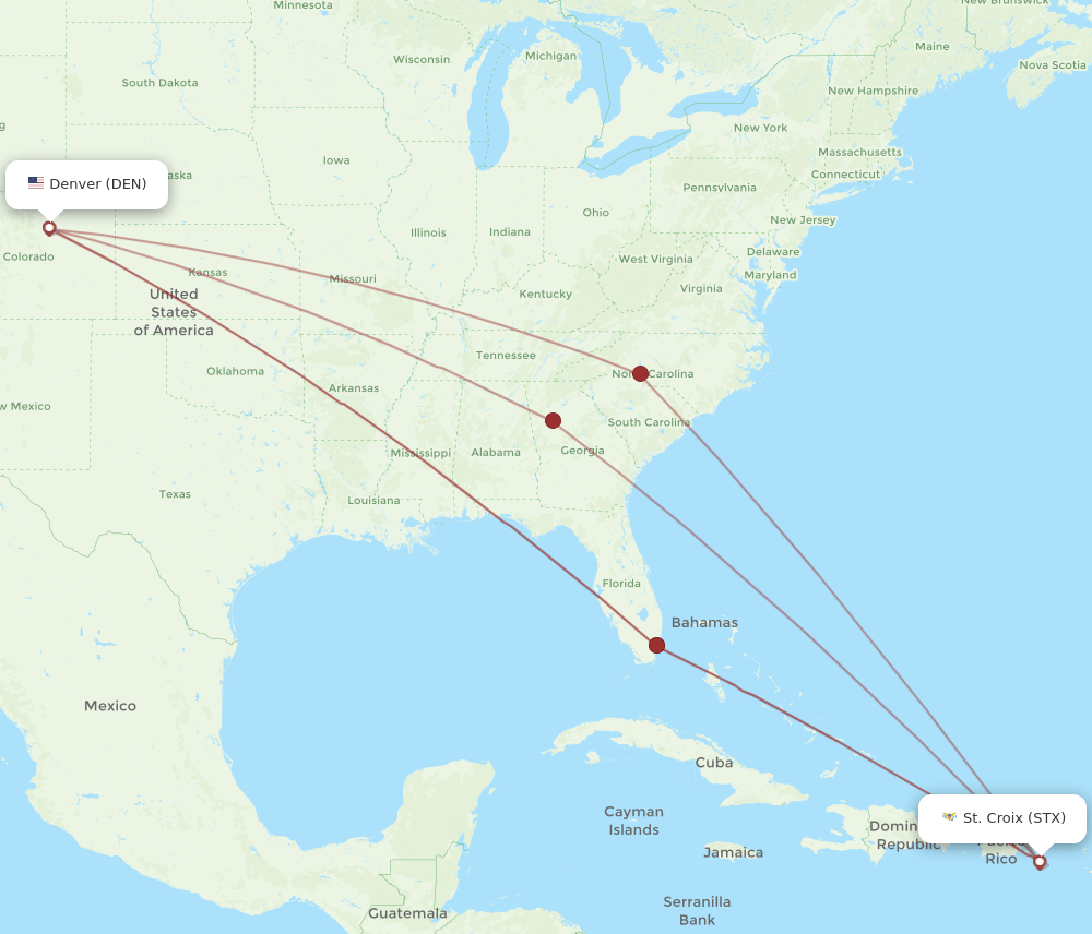 STX-DEN flight routes