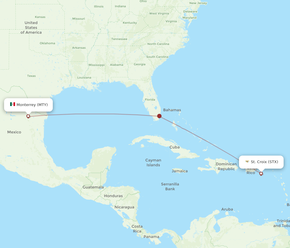 STX to MTY flights and routes map