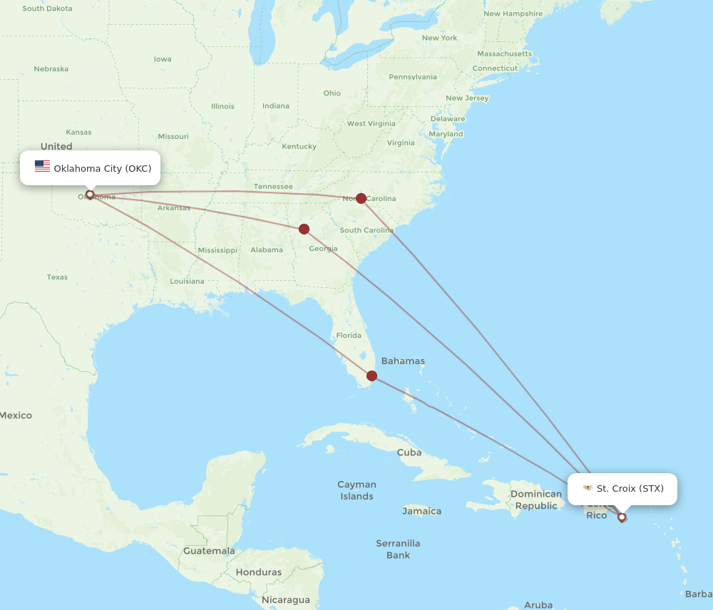 STX-OKC flight routes