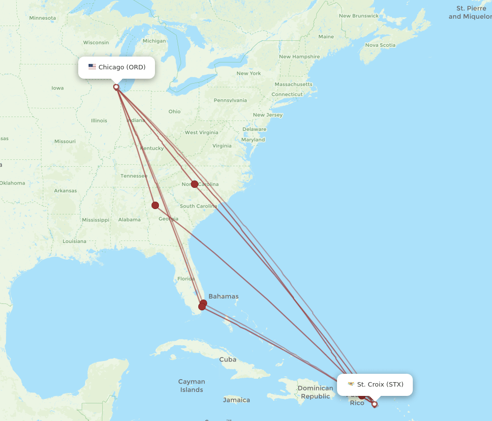STX-ORD flight routes