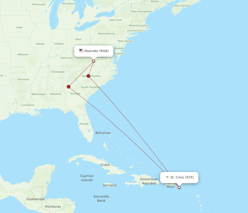STX-ROA flight routes