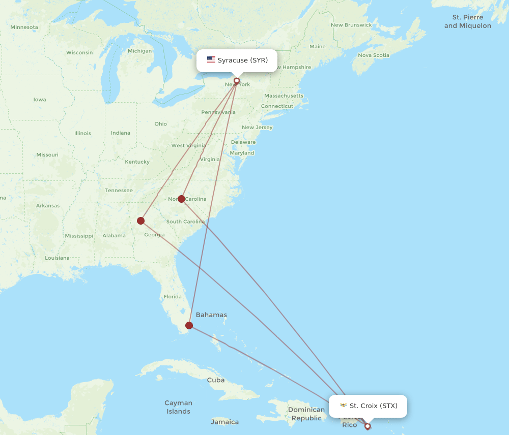 STX-SYR flight routes