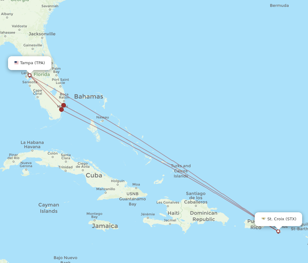 STX to TPA flights and routes map