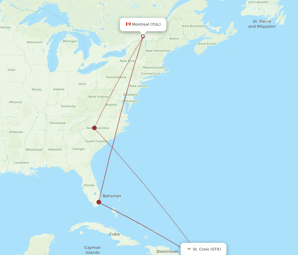 STX-YUL flight routes