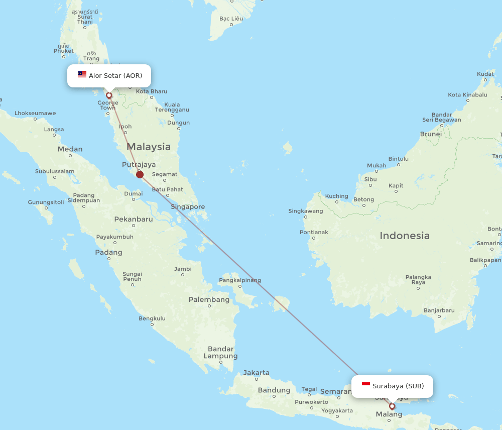 AOR to SUB flights and routes map