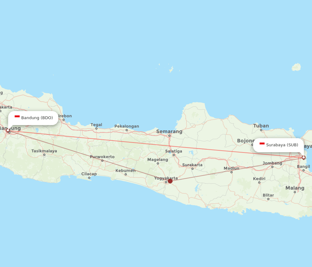 Surabaya - Bandung route map and flight paths
