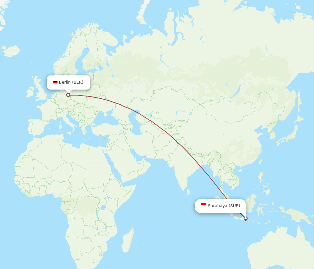 SUB to BER flights and routes map