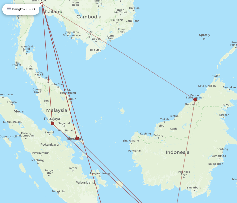 SUB to BKK flights and routes map