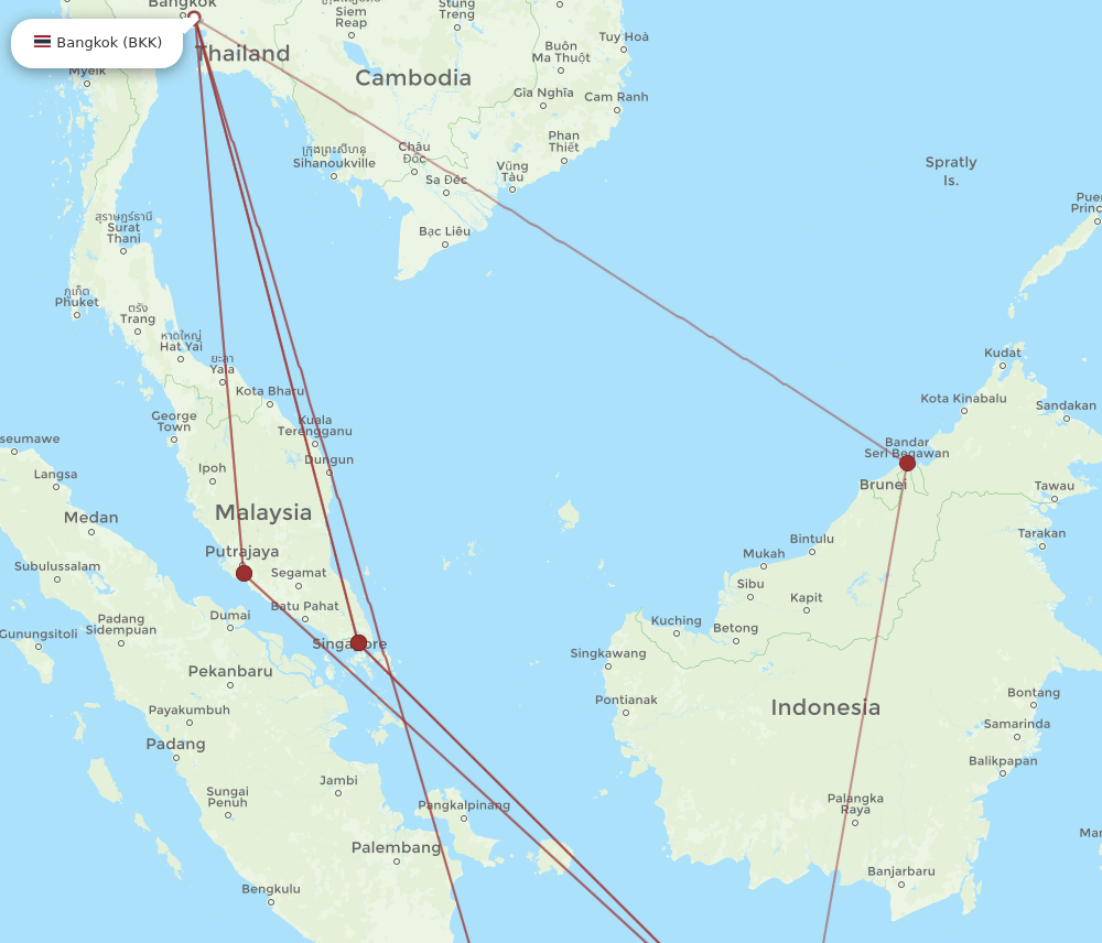 SUB to BKK flights and routes map