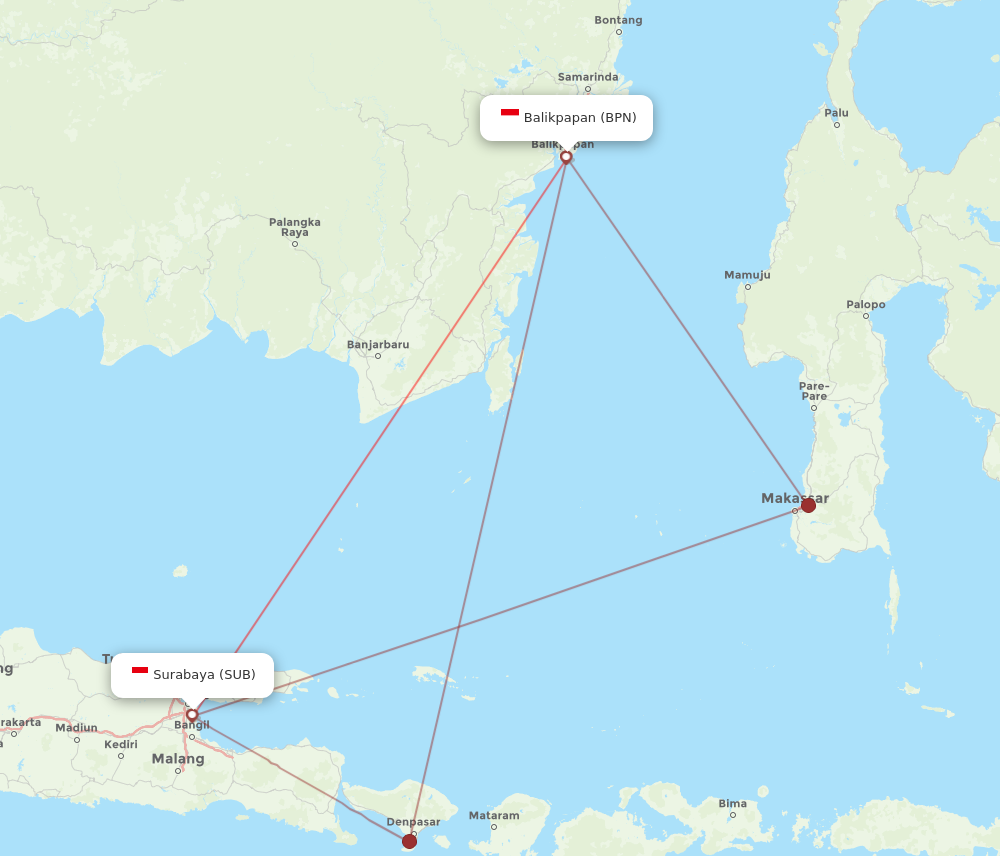 SUB to BPN flights and routes map