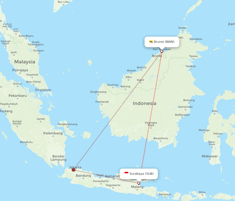 SUB-BWN flight routes