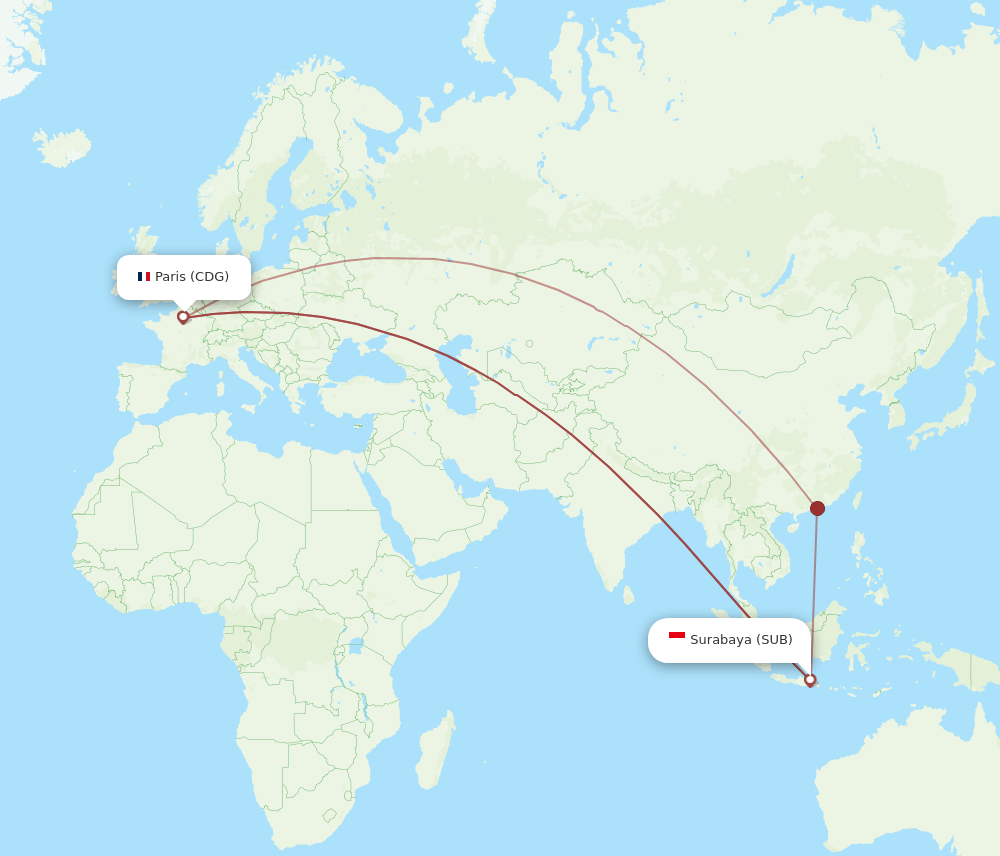 SUB to CDG flights and routes map