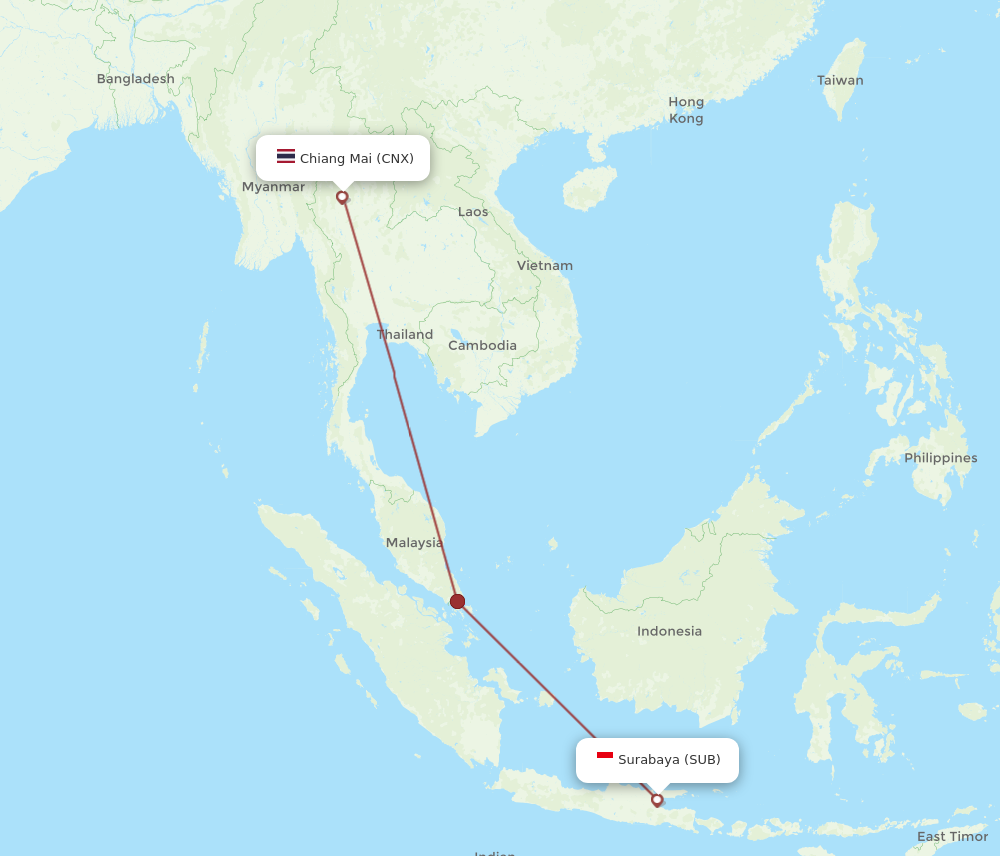SUB to CNX flights and routes map