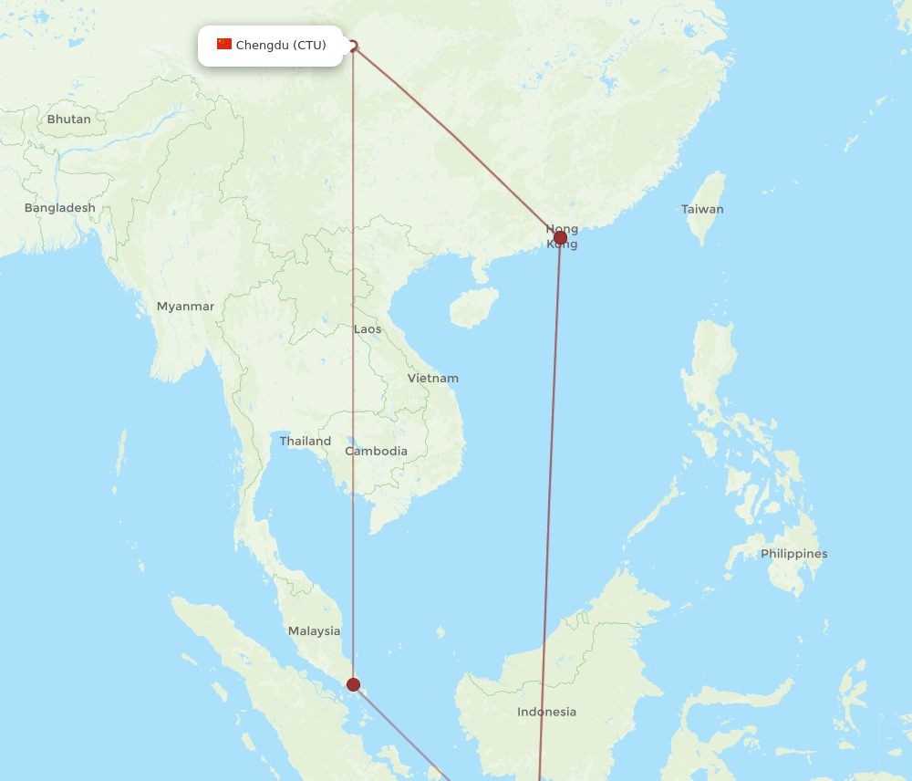 SUB to CTU flights and routes map