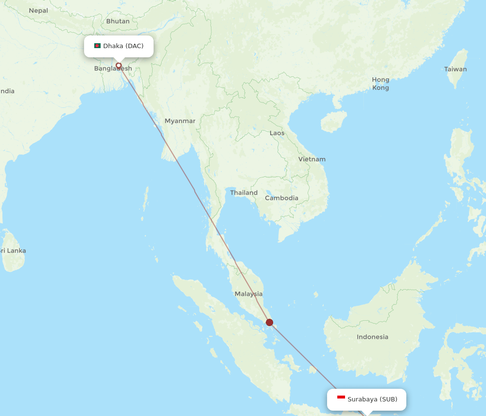 SUB to DAC flights and routes map