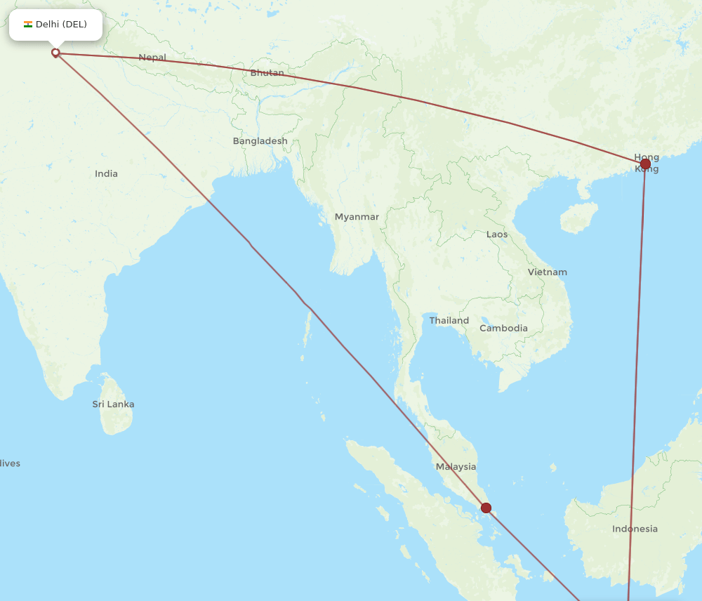 SUB to DEL flights and routes map