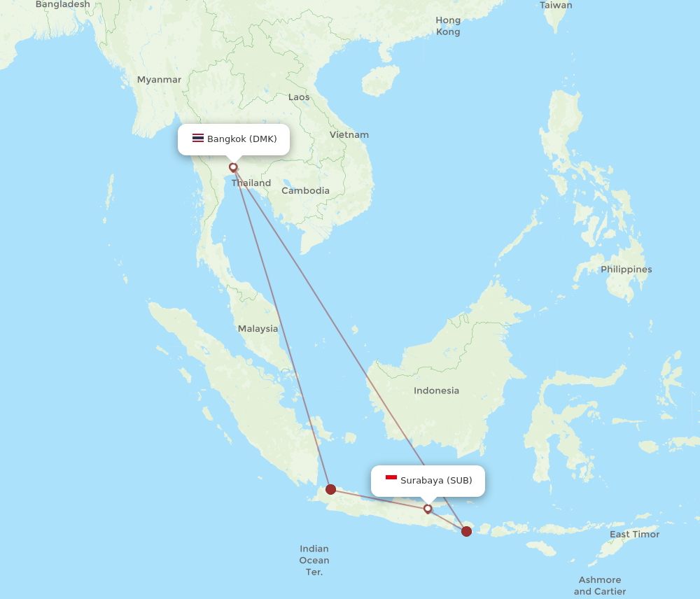 SUB to DMK flights and routes map