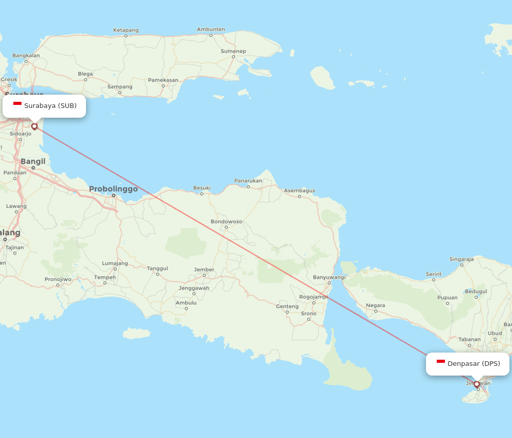 Surabaya - Denpasar route map and flight paths