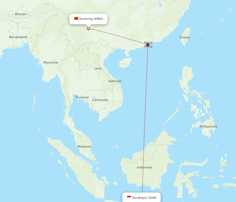 SUB-KMG flight routes