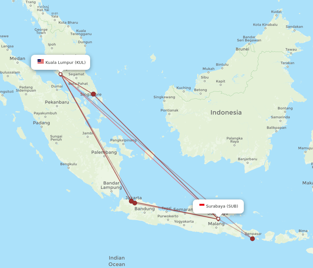 SUB-KUL flight routes