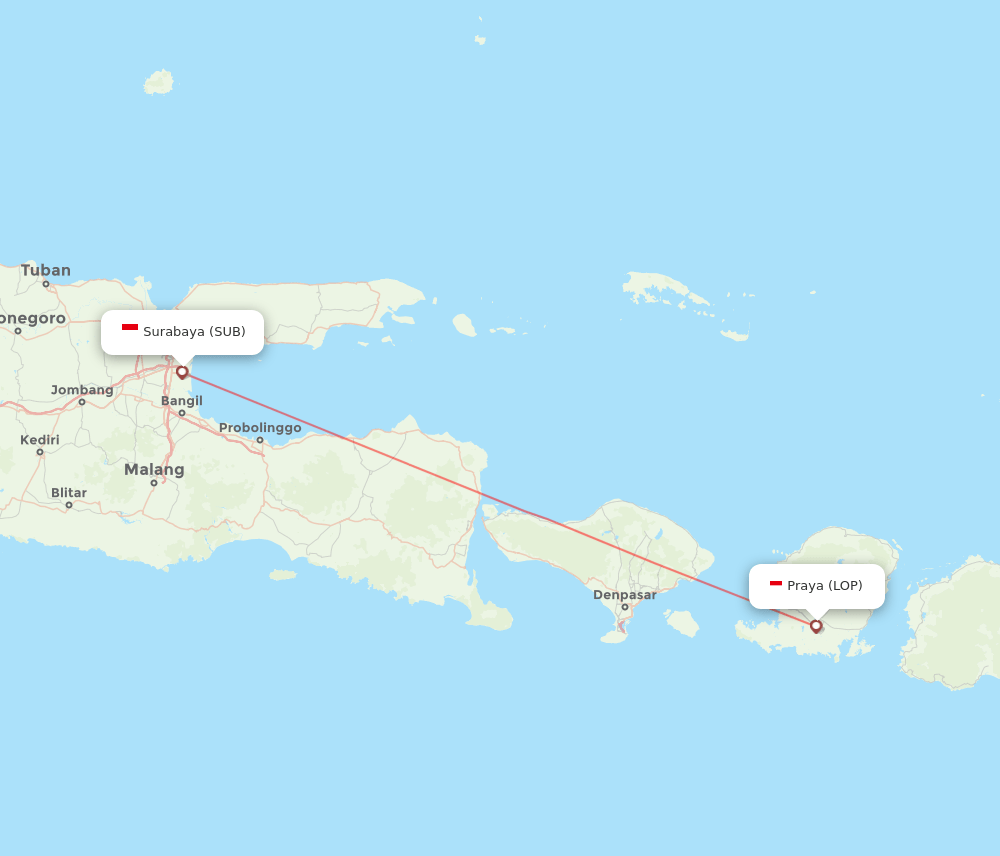 Surabaya - Praya route map and flight paths