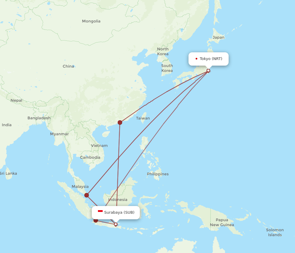 SUB-NRT flight routes