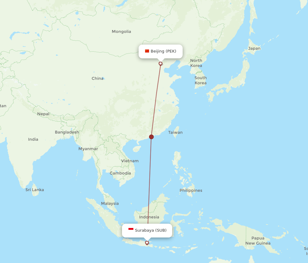 SUB-PEK flight routes