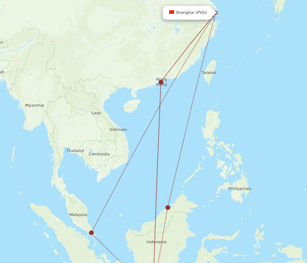 SUB to PVG flights and routes map