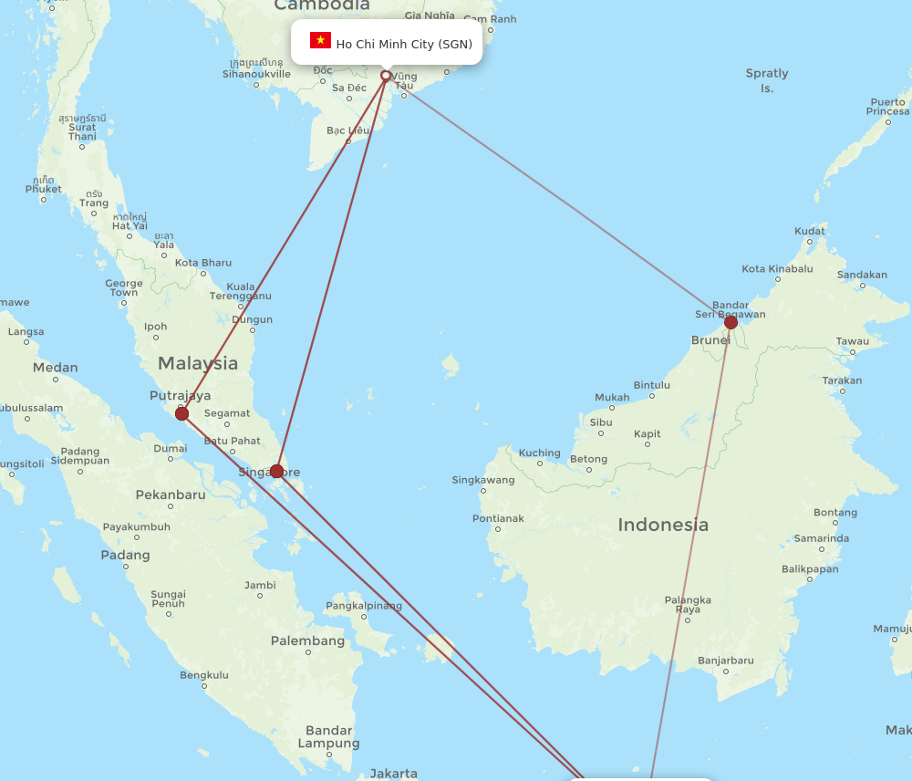SUB to SGN flights and routes map