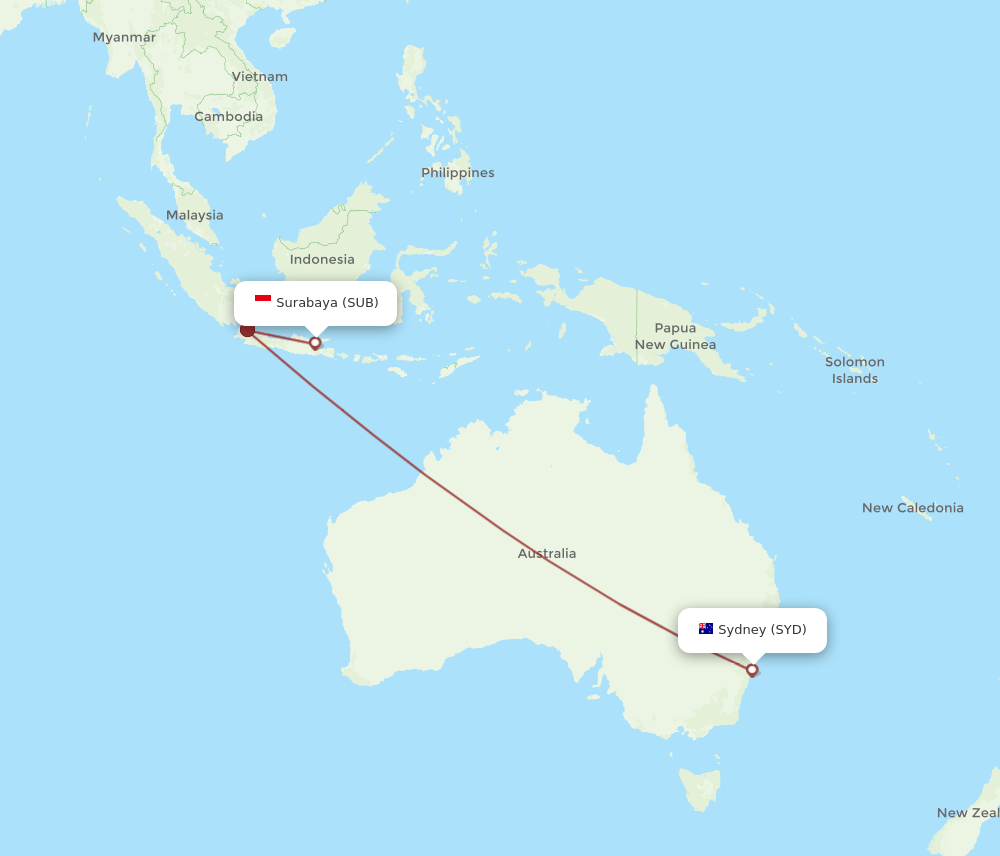 SUB to SYD flights and routes map