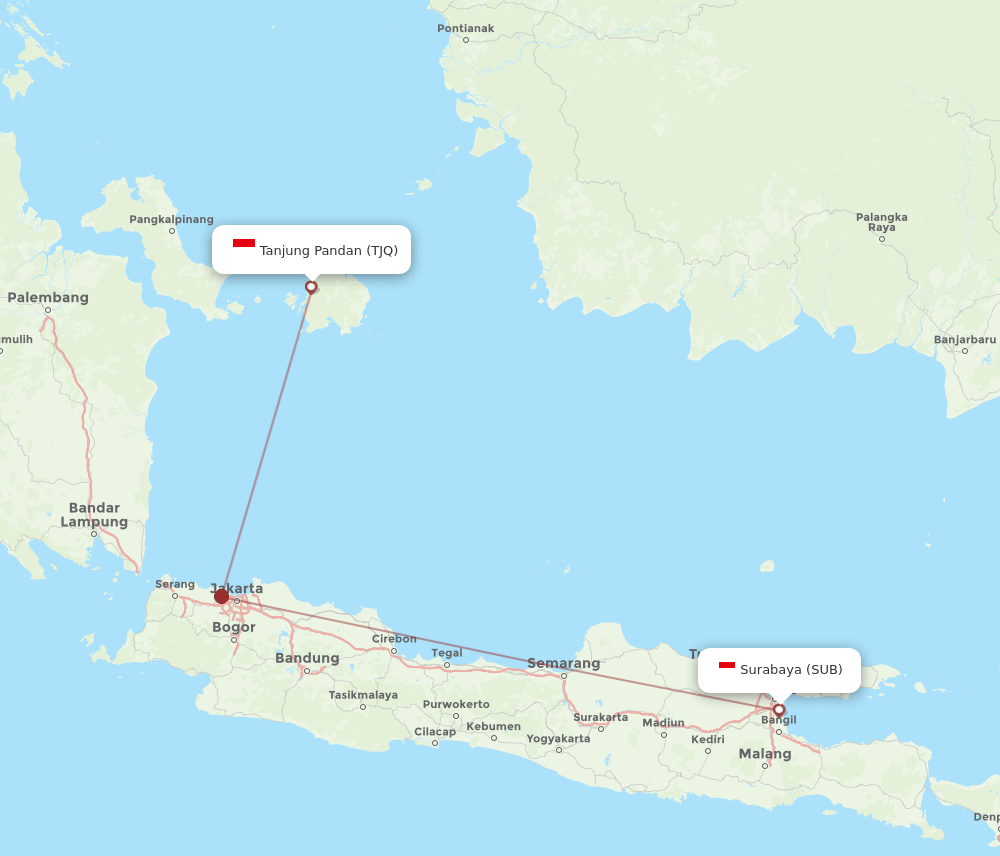 SUB-TJQ flight routes