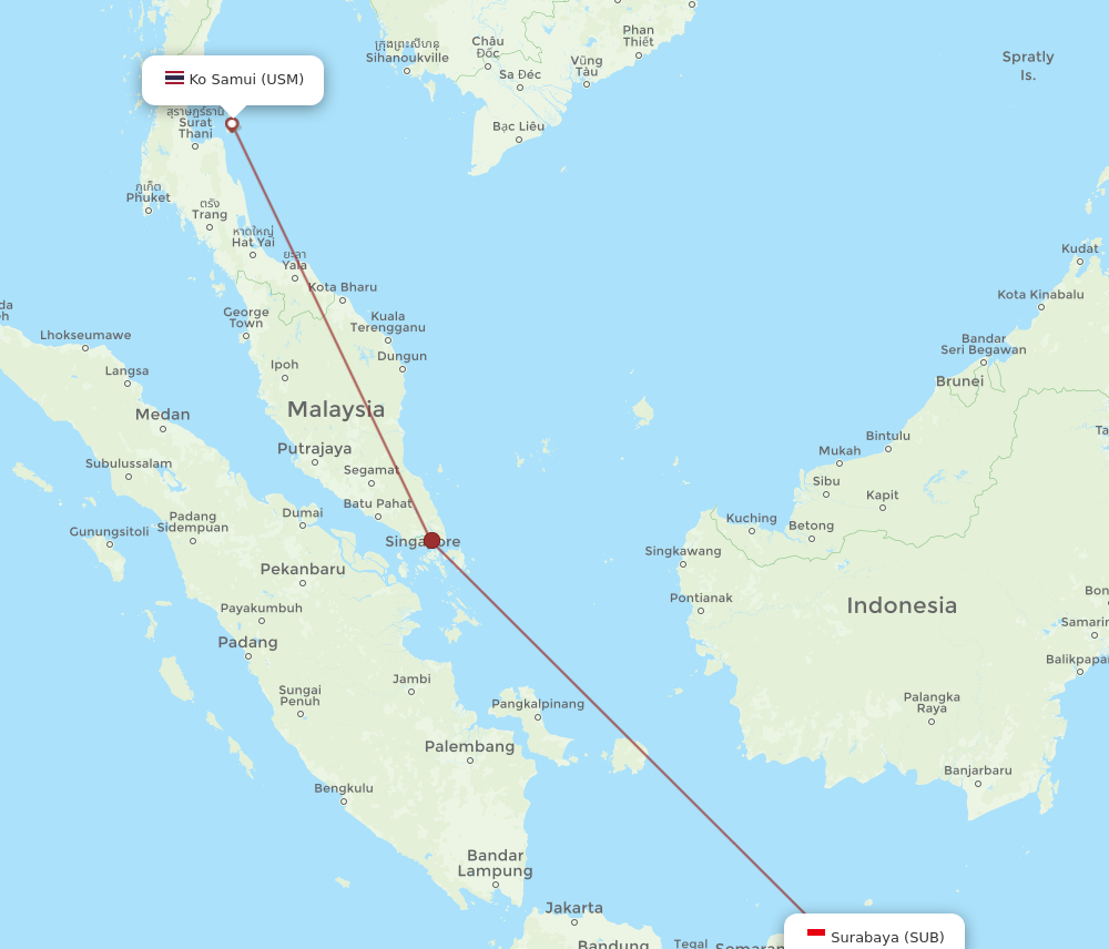 SUB to USM flights and routes map
