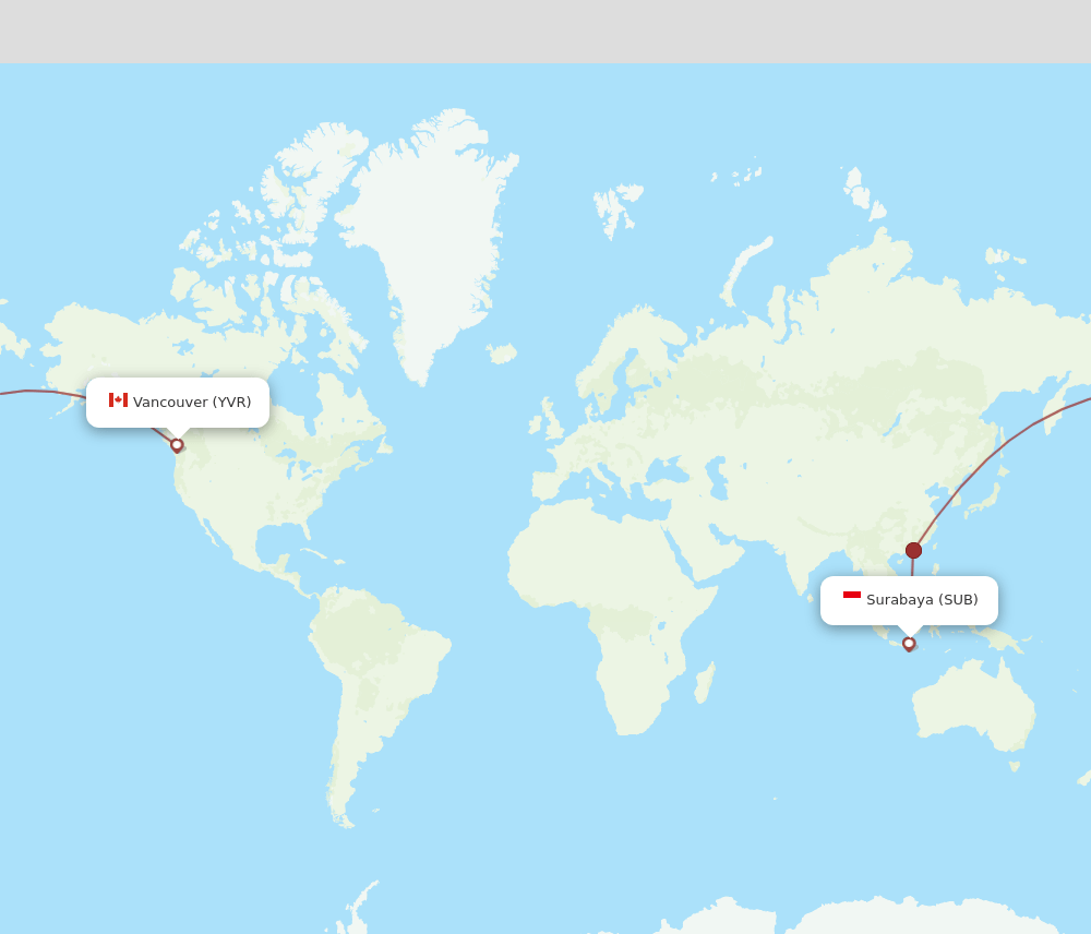 SUB-YVR flight routes