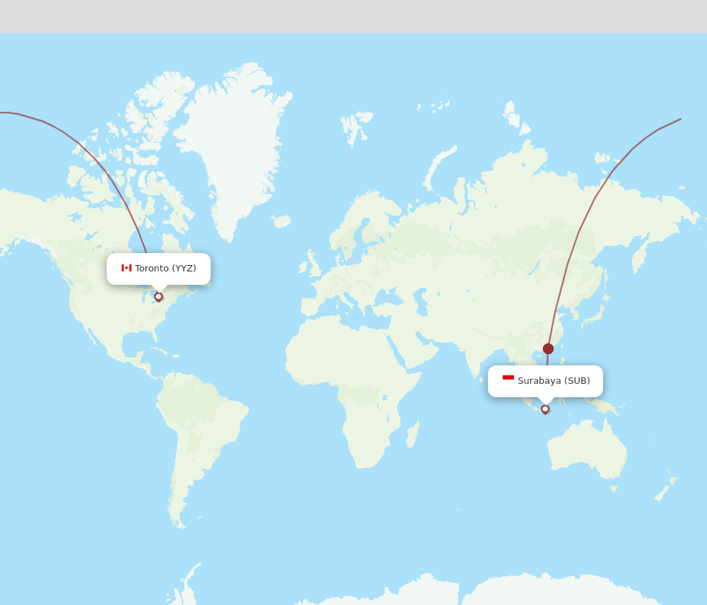 SUB to YYZ flights and routes map